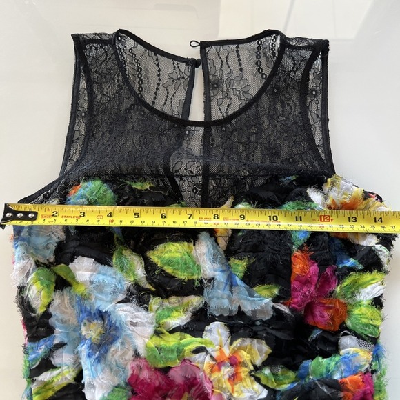 aidan mattox dress Women size 2 black floral Rouched Waist Lace - Picture 4 of 6